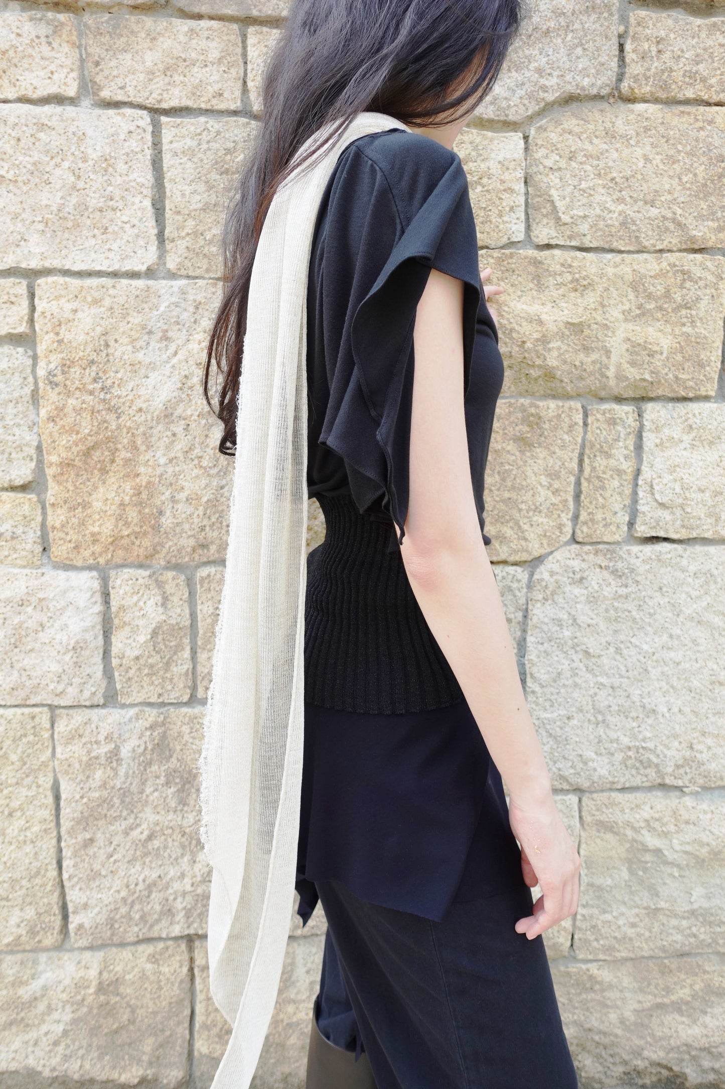RIB 005 'Dancing Sleeves Back knit Jersey Top'