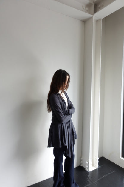 DRAPE 011 'Disheveled Drape Sheer Wool Cardigan'