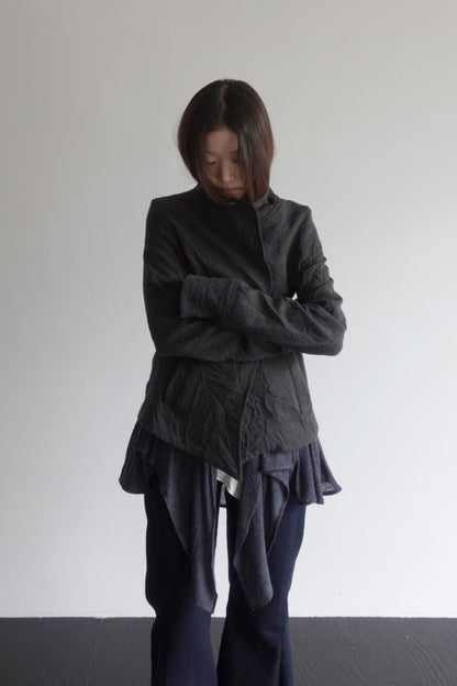 DRAPE 011 'Disheveled Drape Sheer Wool Cardigan'
